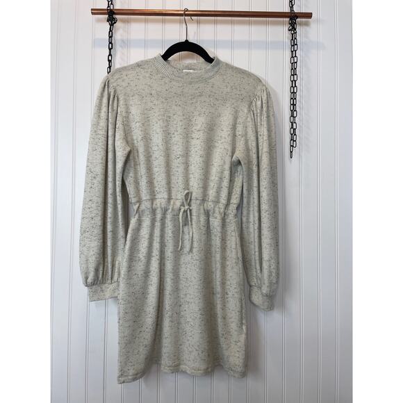 Topshop Gray Drawstring Waist Balloon Sleeve Mini Sweater Dress Size M - Picture 1 of 6